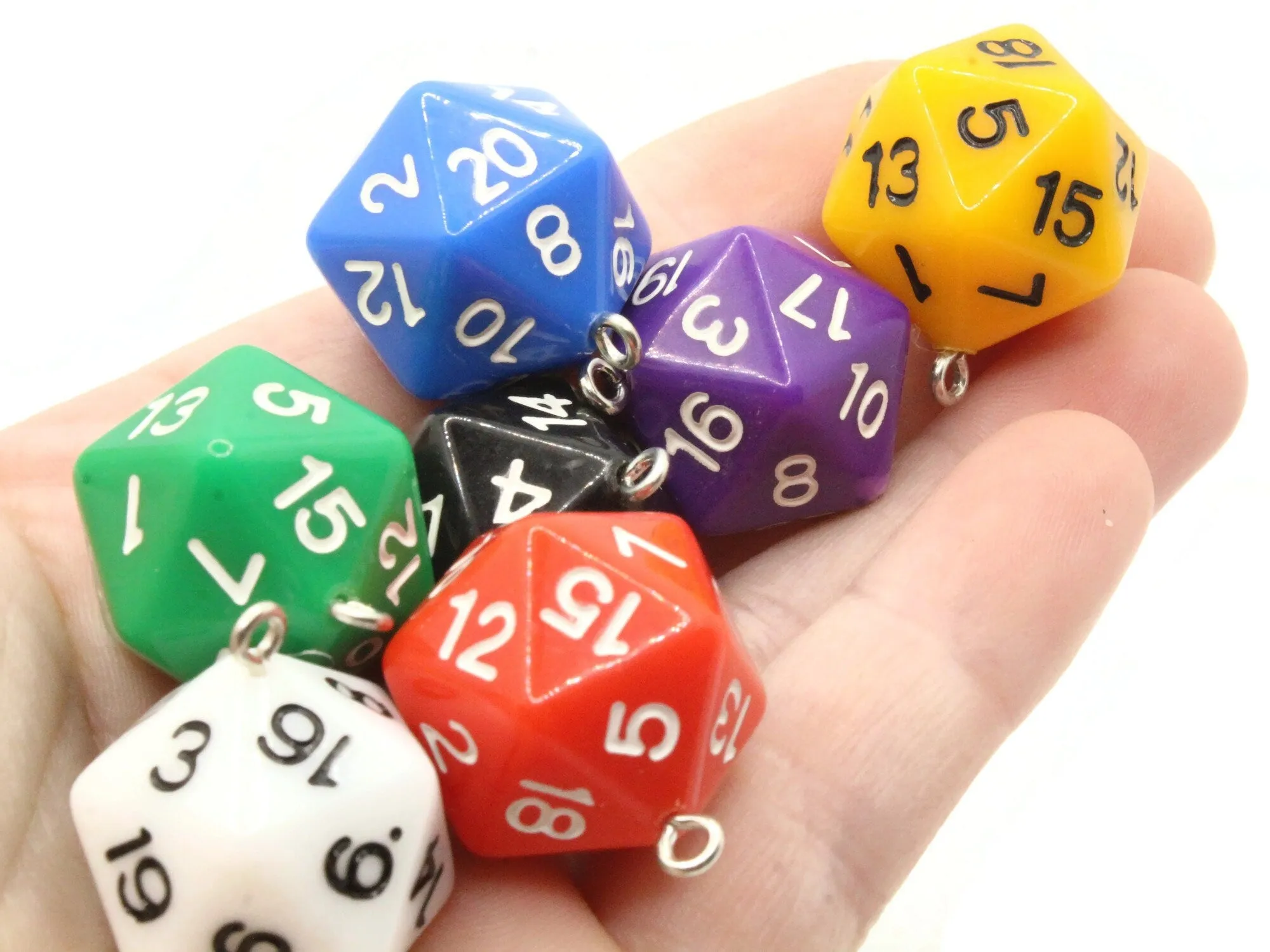 2 20mm Assorted Color Resin D20  20 Sided Dice Charms
