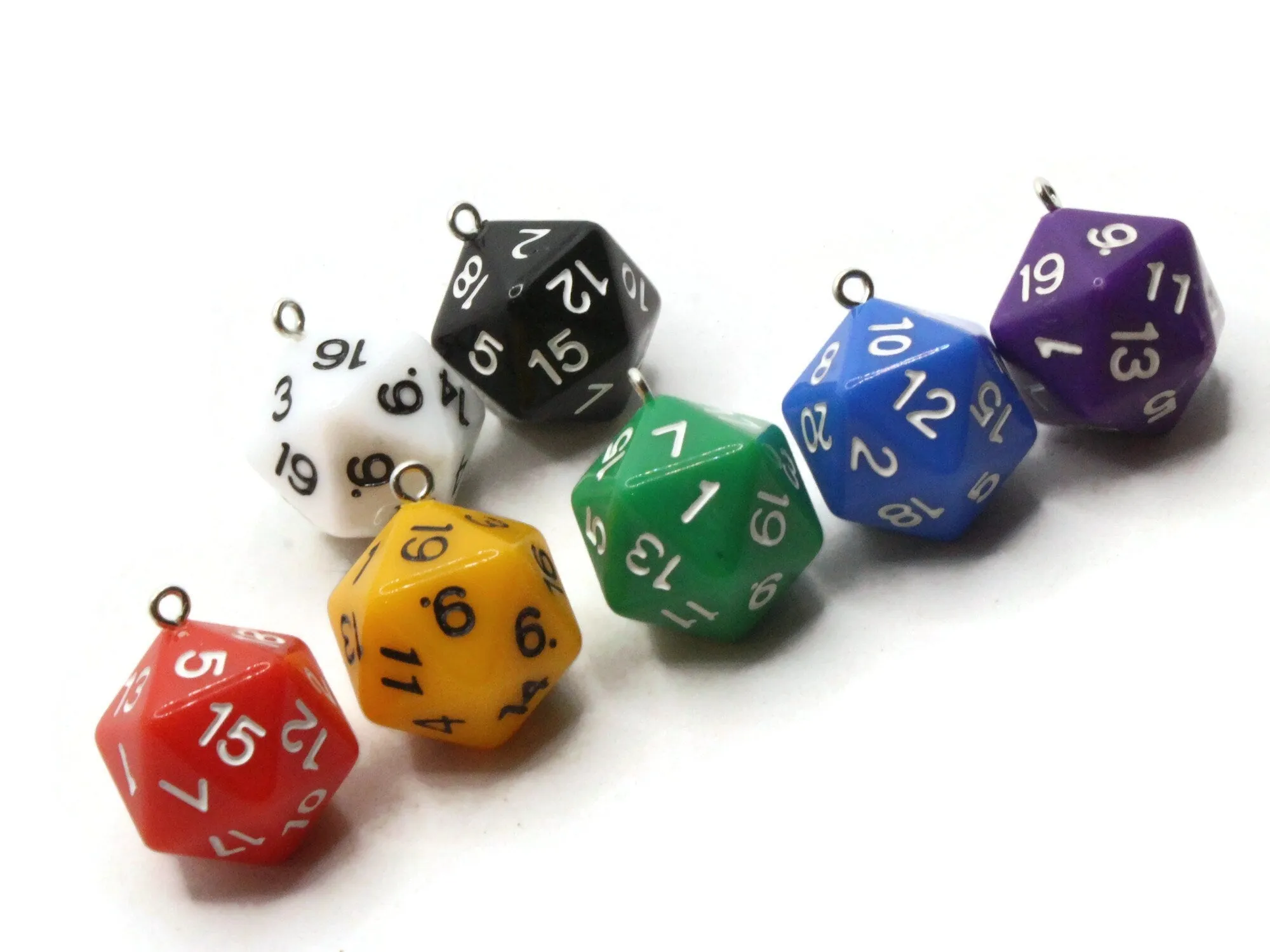 2 20mm Assorted Color Resin D20  20 Sided Dice Charms
