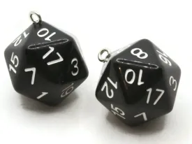 2 20mm Black Resin D20 20 Sided Dice Charms