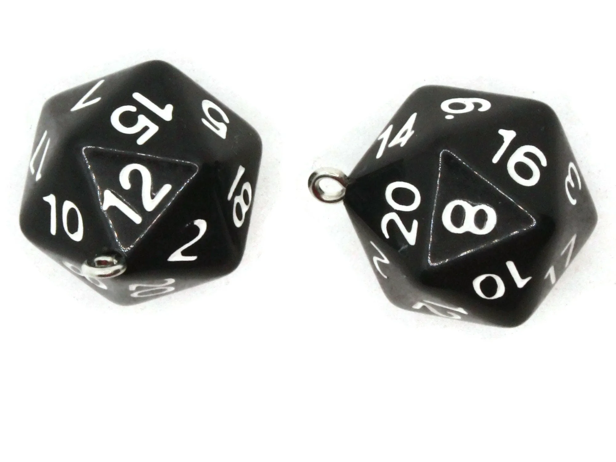 2 20mm Black Resin D20 20 Sided Dice Charms