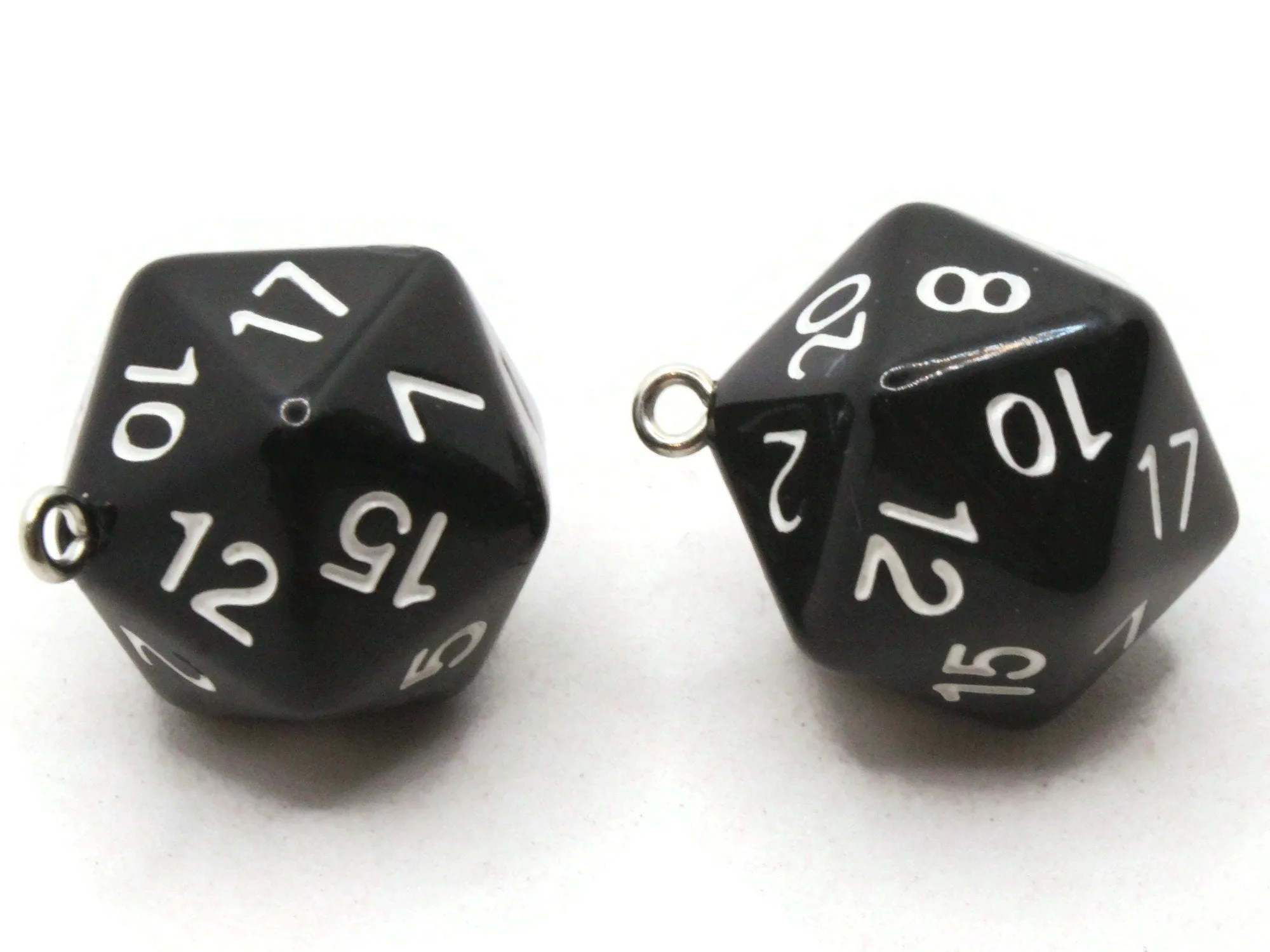 2 20mm Black Resin D20 20 Sided Dice Charms