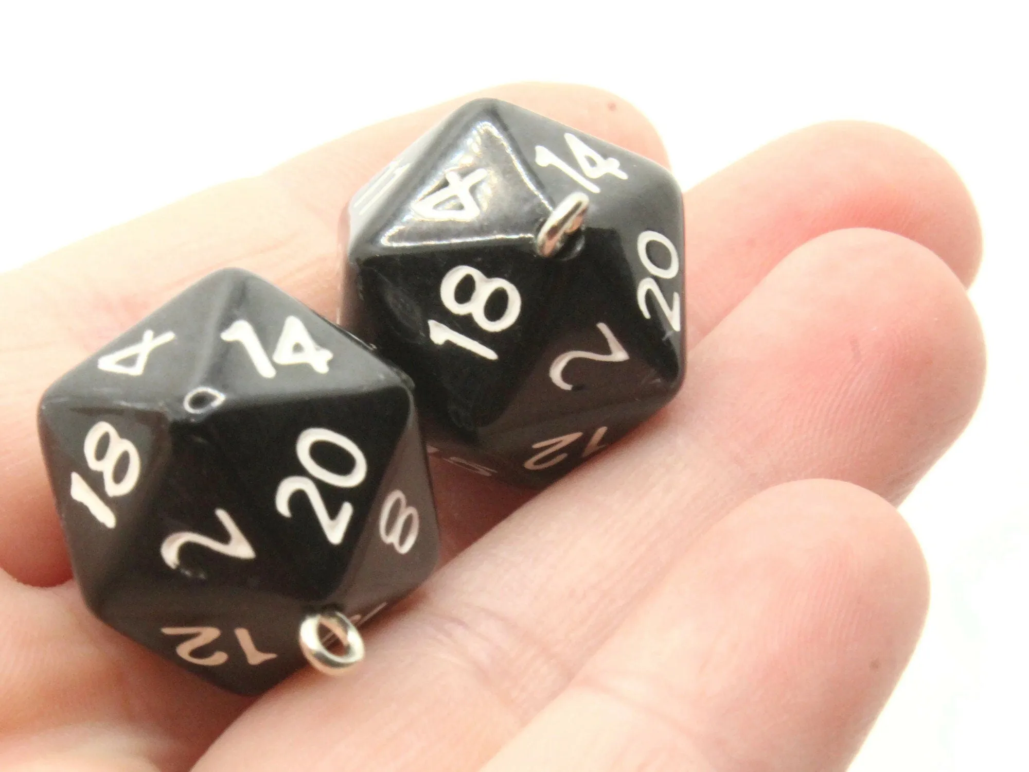 2 20mm Black Resin D20 20 Sided Dice Charms