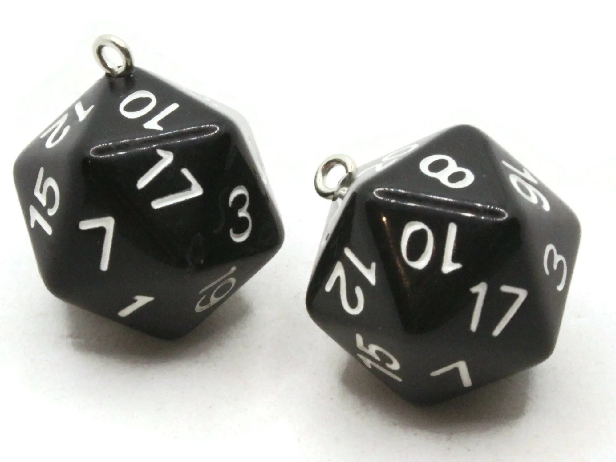 2 20mm Black Resin D20 20 Sided Dice Charms