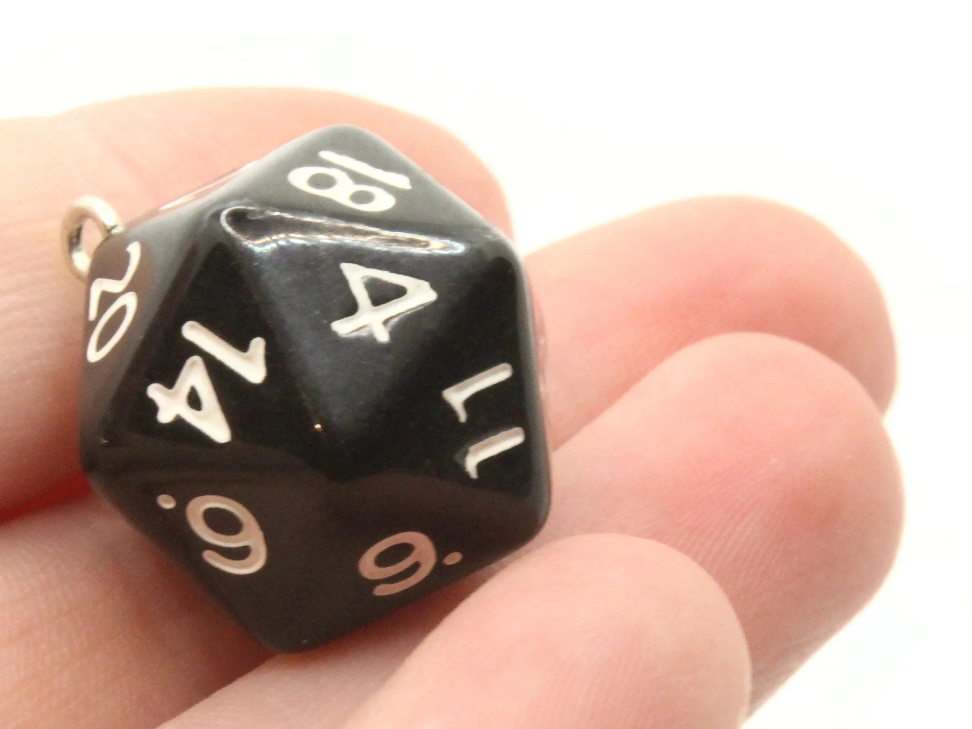 2 20mm Black Resin D20 20 Sided Dice Charms