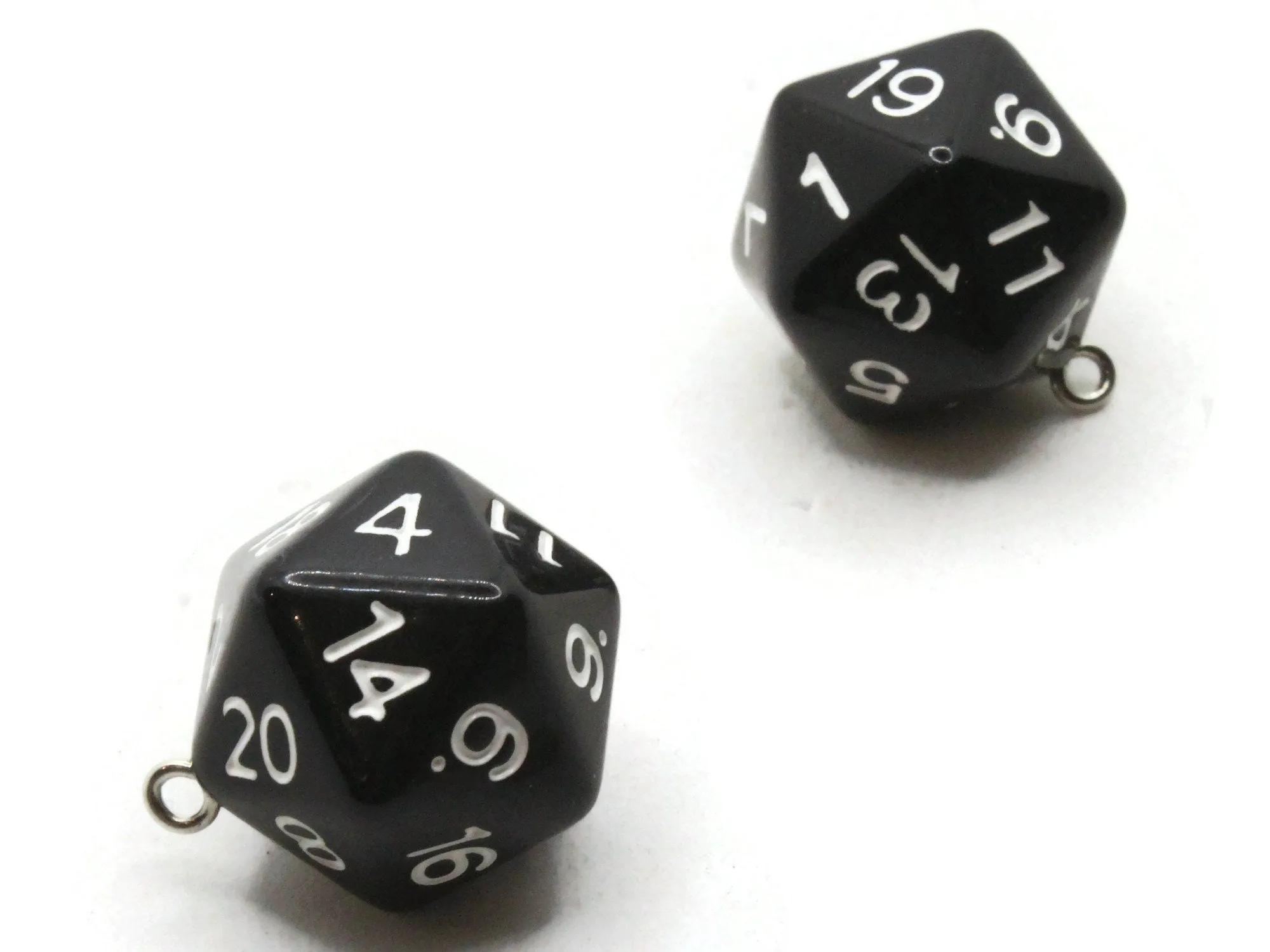 2 20mm Black Resin D20 20 Sided Dice Charms