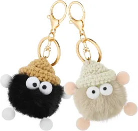 2 Pieces Cute Keychains for Women, Soft Pom Pom Keychain Fuzzy Keychain Accessories for Women Girls