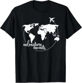 Adventure Awaits World Map for Travel Vacations T-Shirt