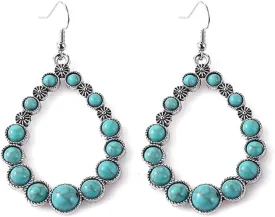 Boolavard Turquoise Bohemian Dangle Earrings for Women, Turquoise Dainty Teardrop Drop Earrings Boho Hoop Healing Stone Earrings Jewelry Gifts
