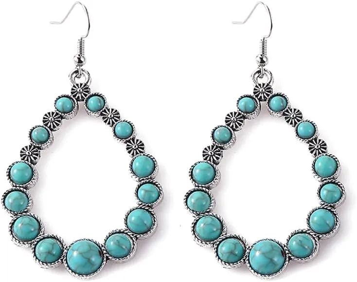 Boolavard Turquoise Bohemian Dangle Earrings for Women, Turquoise Dainty Teardrop Drop Earrings Boho Hoop Healing Stone Earrings Jewelry Gifts