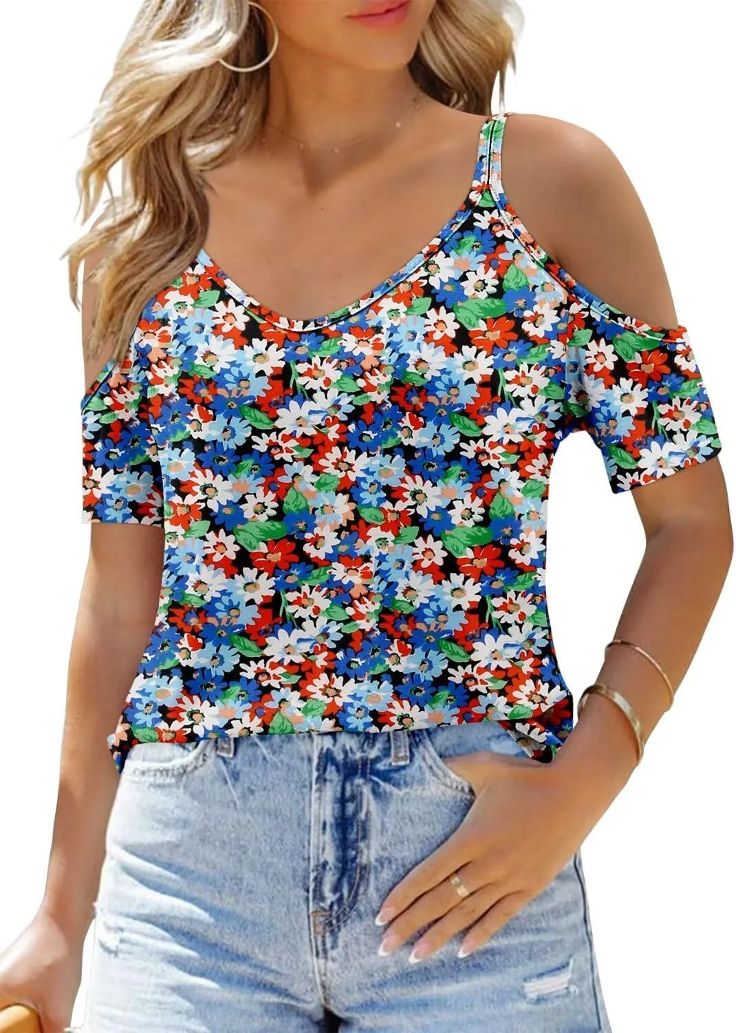 CRAZY GRID Women's T-Shirt Short Sleeve V-Neck Tops 2025 Summer Graphic Trendy Casual Comfy Tshirts