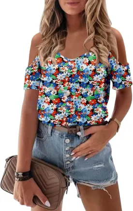 CRAZY GRID Women's T-Shirt Short Sleeve V-Neck Tops 2025 Summer Graphic Trendy Casual Comfy Tshirts