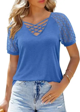 CRAZY GRID Women's T-Shirt Short Sleeve V-Neck Tops 2025 Summer Graphic Trendy Casual Comfy Tshirts