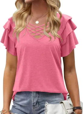 CRAZY GRID Women's T-Shirt Short Sleeve V-Neck Tops 2025 Summer Graphic Trendy Casual Comfy Tshirts
