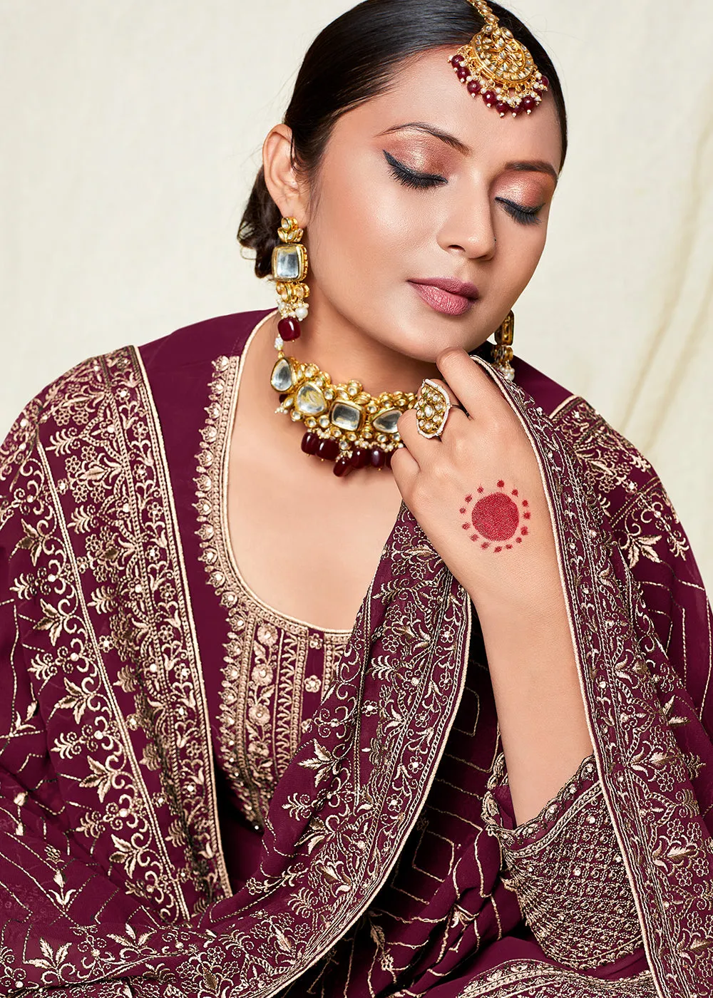 Designer Festive Wine Georgette Latest Sharara Suit