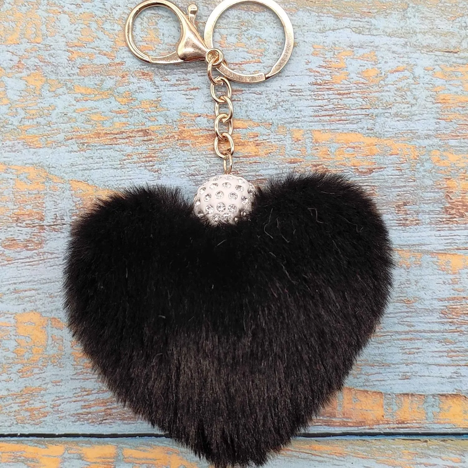 Fuqimanman2020 Heart Plush Keychain Lovely Faux Fur Pom Pom Key Chains for Purse Backpacks Car Key Gift for Women