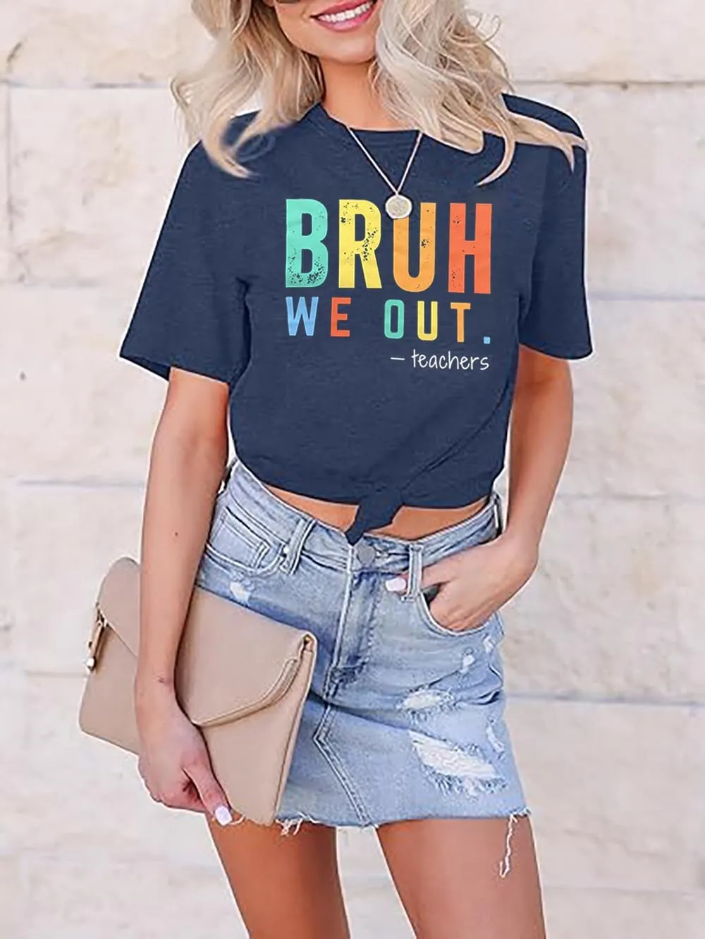 Last Day of School Teacher Shirt:Women Funny Bruh Teacher Tshirt Admit It You'll Low Key Miss Me Bruh End of Year Top
