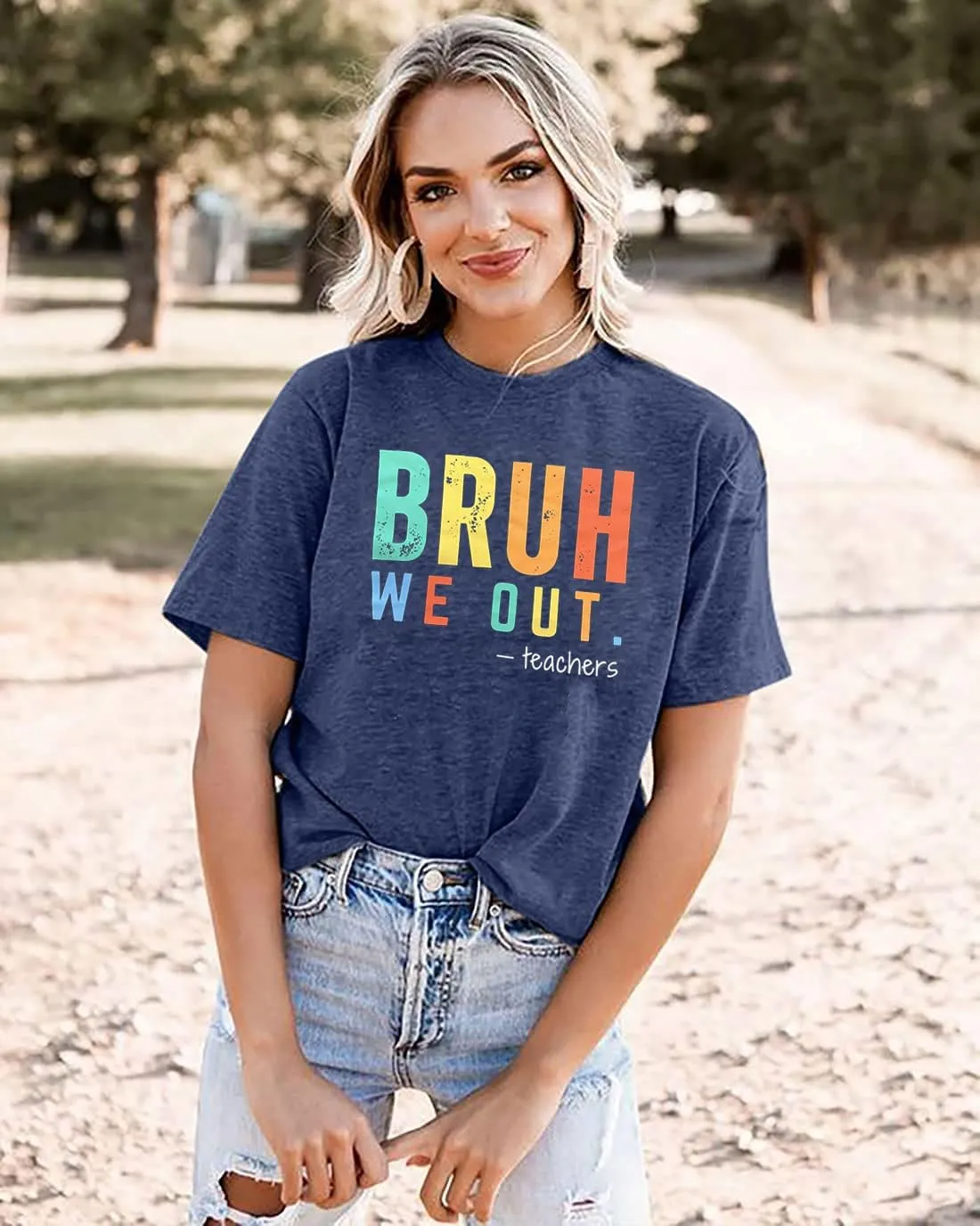 Last Day of School Teacher Shirt:Women Funny Bruh Teacher Tshirt Admit It You'll Low Key Miss Me Bruh End of Year Top