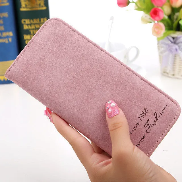 New Fashion Vintage Women Purse Female Slim Long Wallet Card Holder Bag Matte Leather Wallets  LBY2017