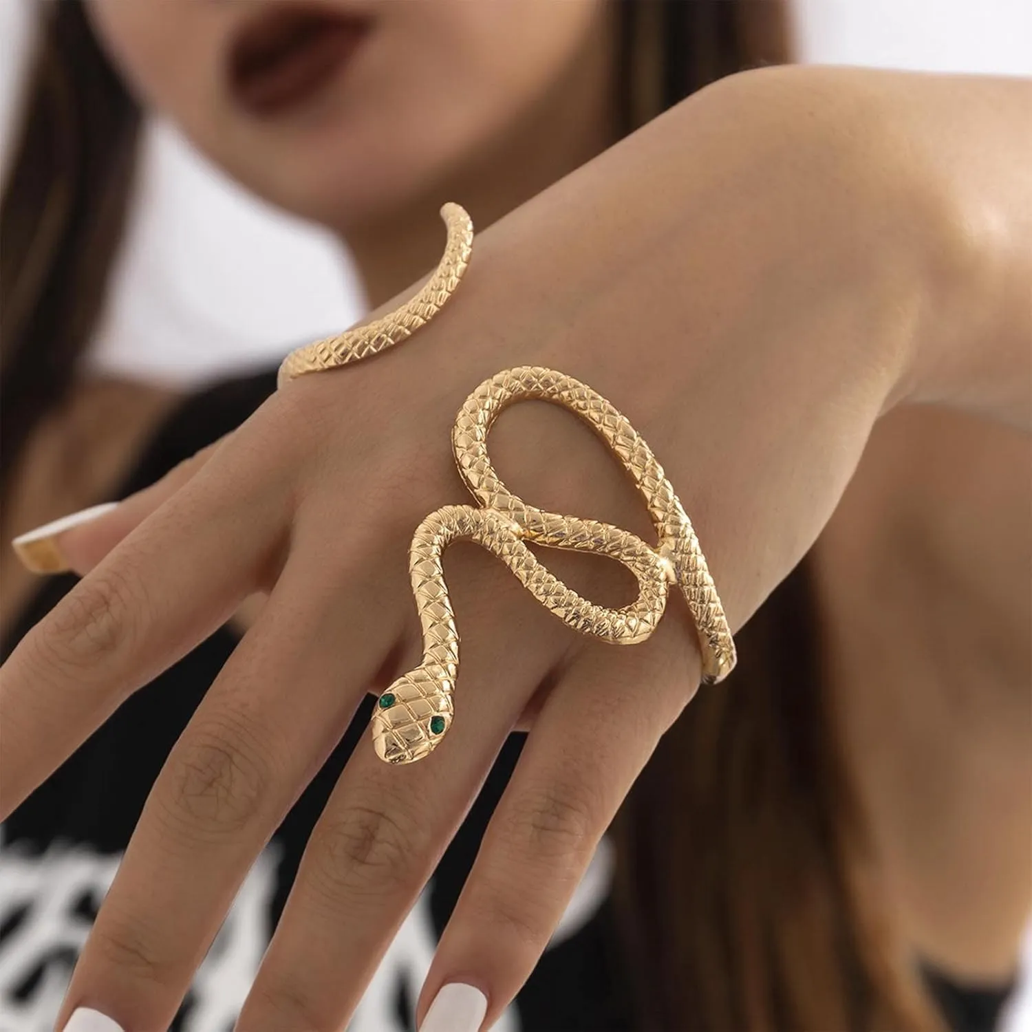Snake Hand Bracelet Gold Serpent Palm Cuff Bangle Vintage Open Bangle Adjustable Wrap Bracelet Costume Jewelry for Women Girls