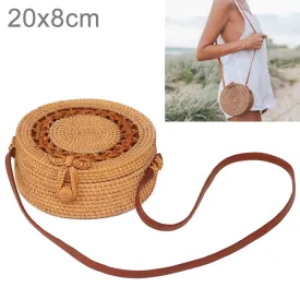 Sunflower Pattern Autumn Rattan Handmade Rattan Bag  Vintage Art Beach Ladies Diagonal Bag, Size:20x20x8cm