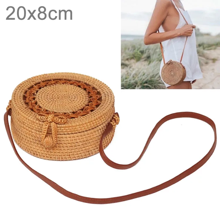 Sunflower Pattern Autumn Rattan Handmade Rattan Bag  Vintage Art Beach Ladies Diagonal Bag, Size:20x20x8cm