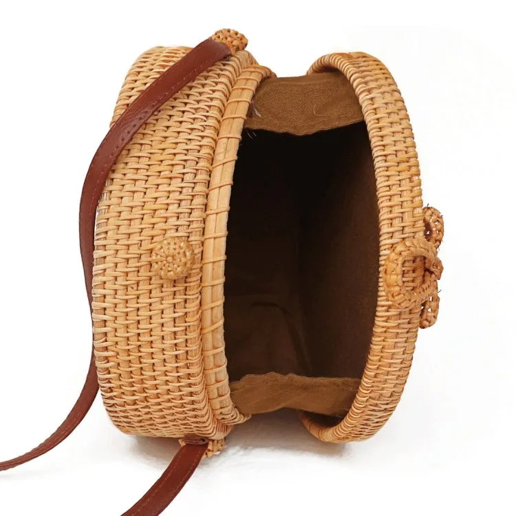 Sunflower Pattern Autumn Rattan Handmade Rattan Bag  Vintage Art Beach Ladies Diagonal Bag, Size:20x20x8cm