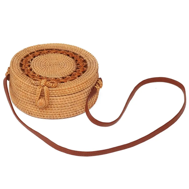 Sunflower Pattern Autumn Rattan Handmade Rattan Bag  Vintage Art Beach Ladies Diagonal Bag, Size:20x20x8cm