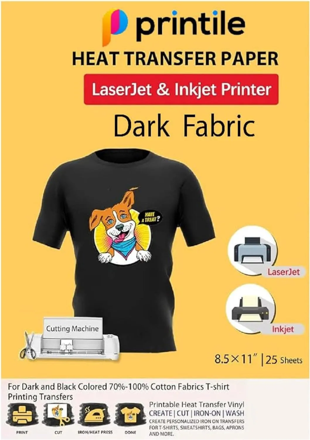 T-shirt Cotton Inkjet Transfer Photo Paper Sheets| DIY Print T-Shirts, Clothes Use Inkjet Ink and Heat Press with Iron (8.5x11" | 25 Sheet)
