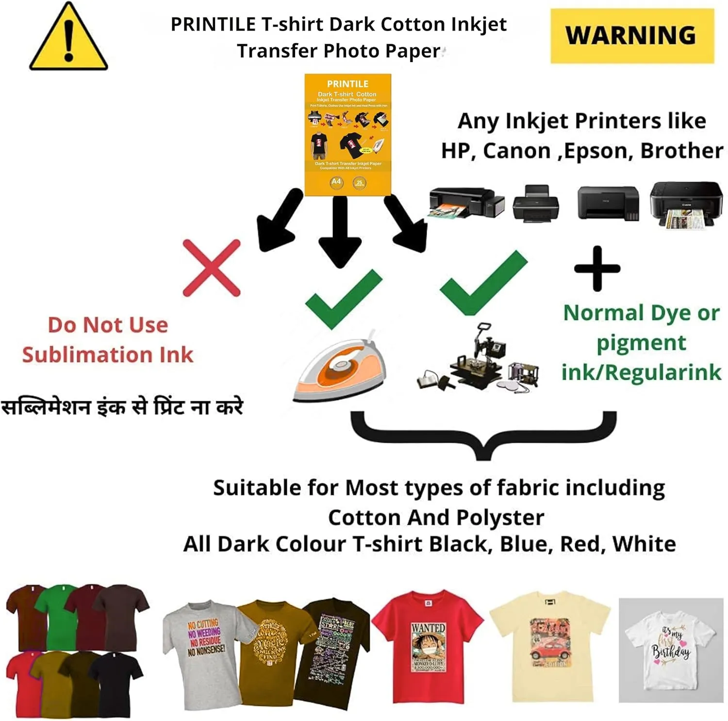 T-shirt Cotton Inkjet Transfer Photo Paper Sheets| DIY Print T-Shirts, Clothes Use Inkjet Ink and Heat Press with Iron (8.5x11" | 25 Sheet)