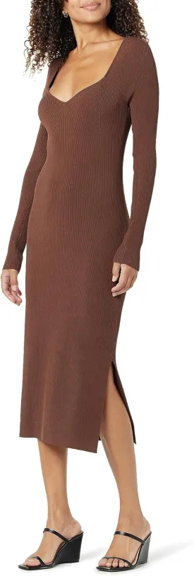 The Drop Women's Cameron Ribbed Sweetheart Neckline Midi Sweater Dress