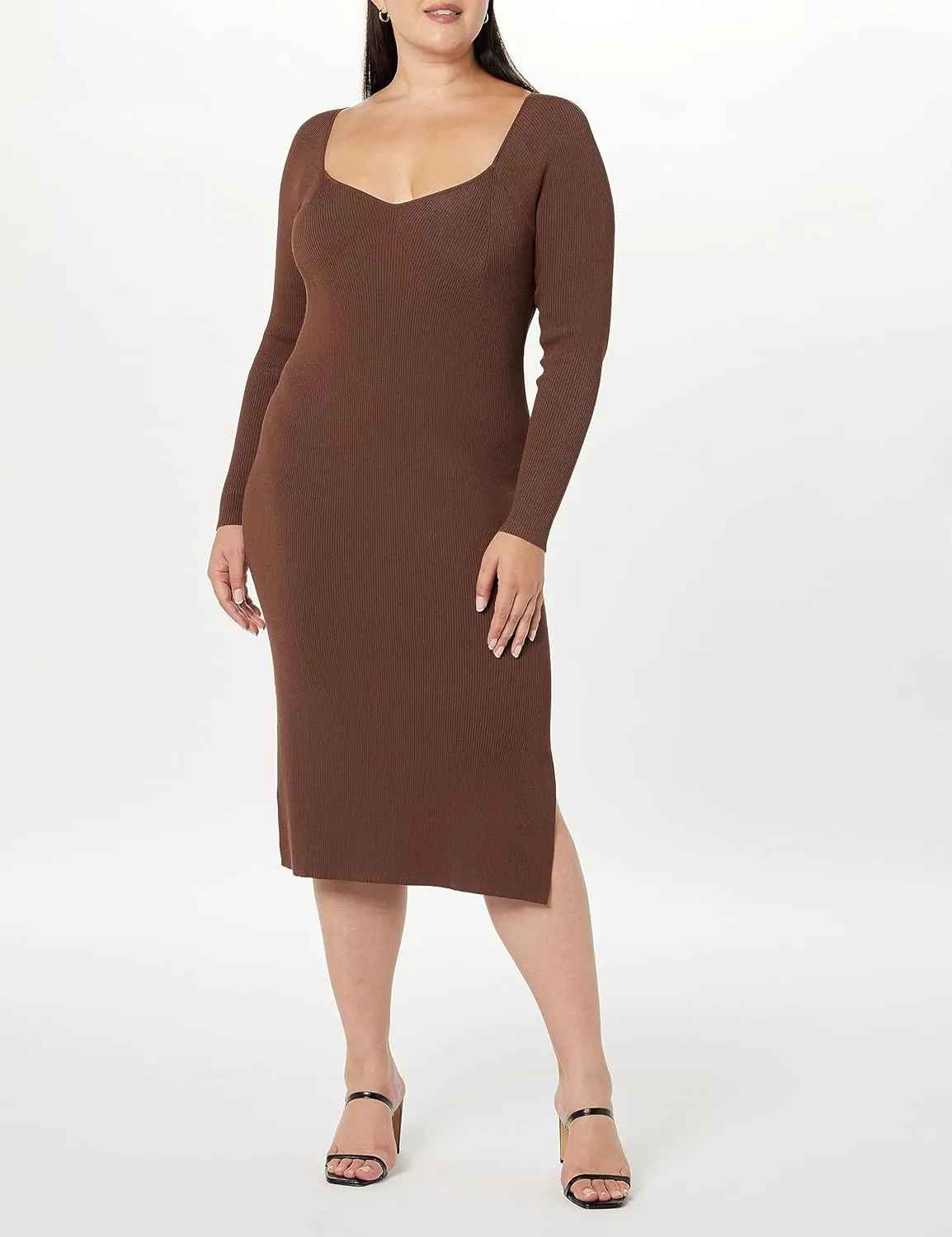 The Drop Women's Cameron Ribbed Sweetheart Neckline Midi Sweater Dress
