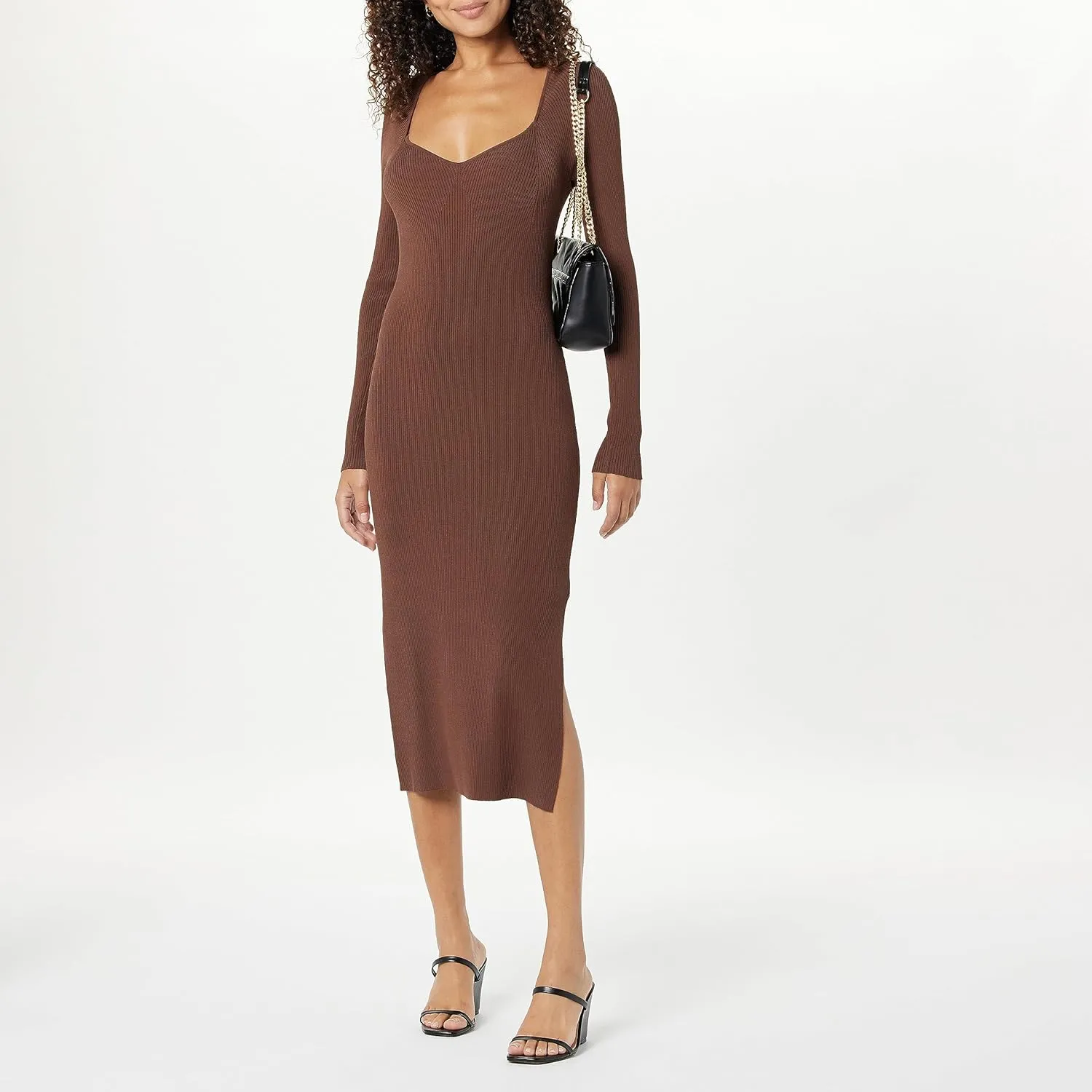 The Drop Women's Cameron Ribbed Sweetheart Neckline Midi Sweater Dress