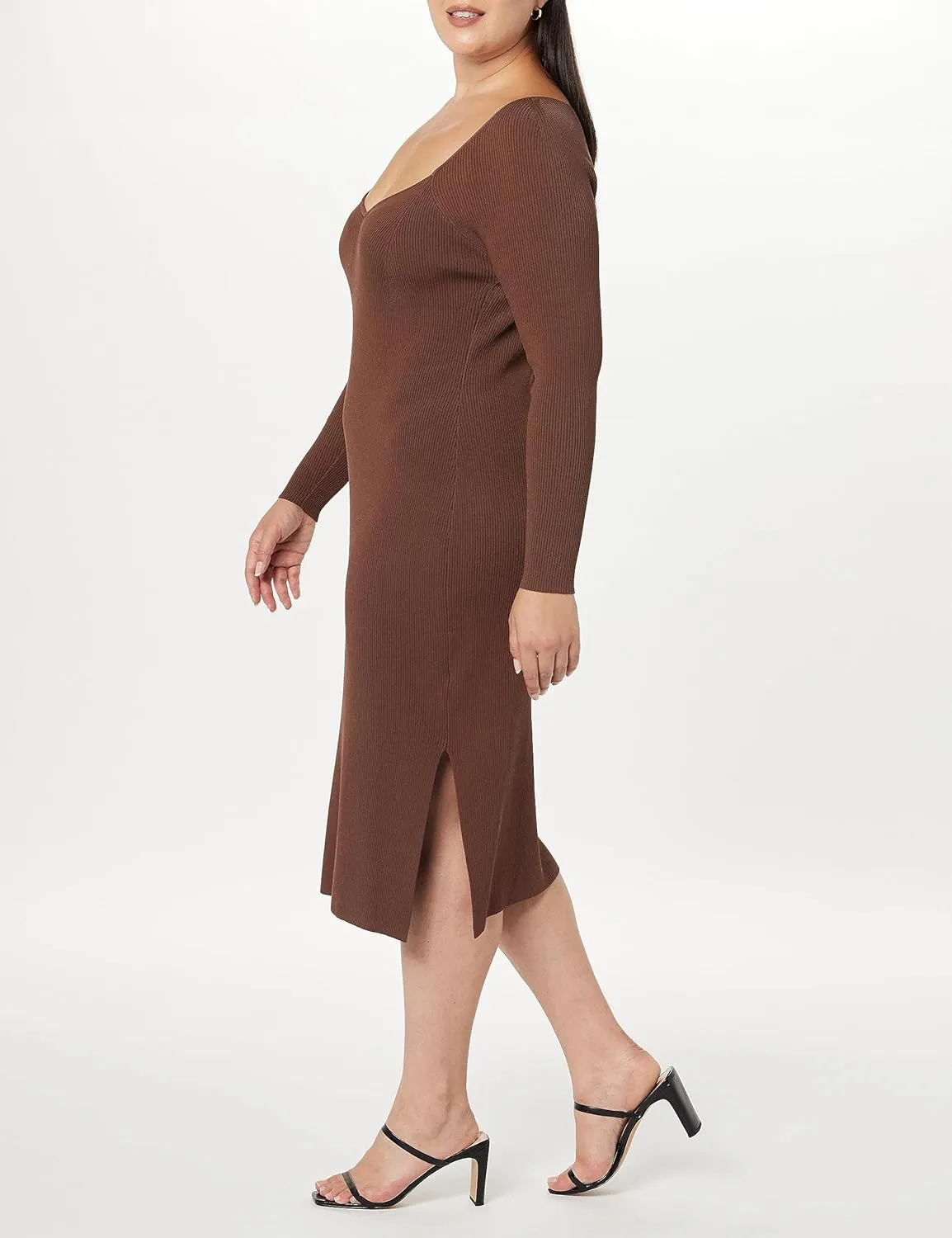 The Drop Women's Cameron Ribbed Sweetheart Neckline Midi Sweater Dress