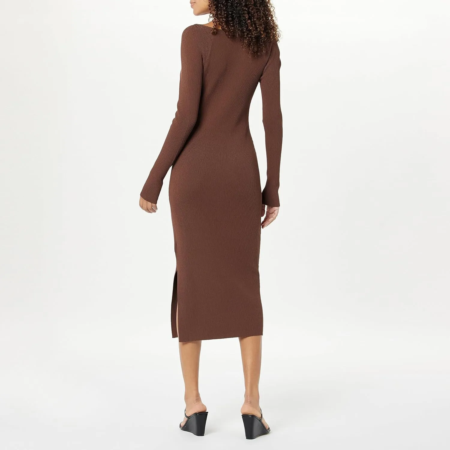 The Drop Women's Cameron Ribbed Sweetheart Neckline Midi Sweater Dress