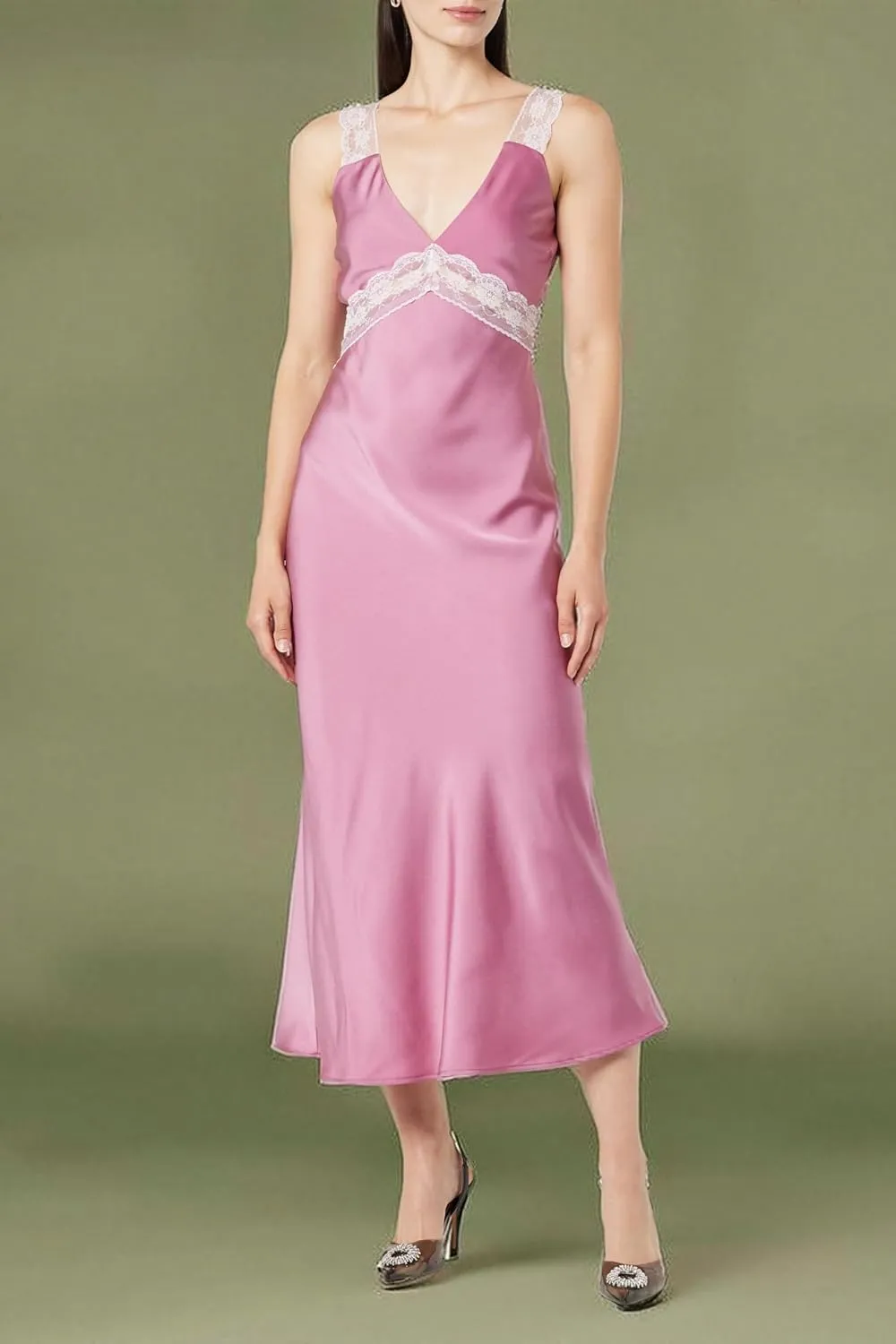The Drop Women's Valentina Lace-Trimmed Slip Dress