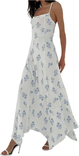 Verdusa Women's Floral Backless Flowy Maxi Dresses Criss Cross Asymmetrical Long Cami Dress