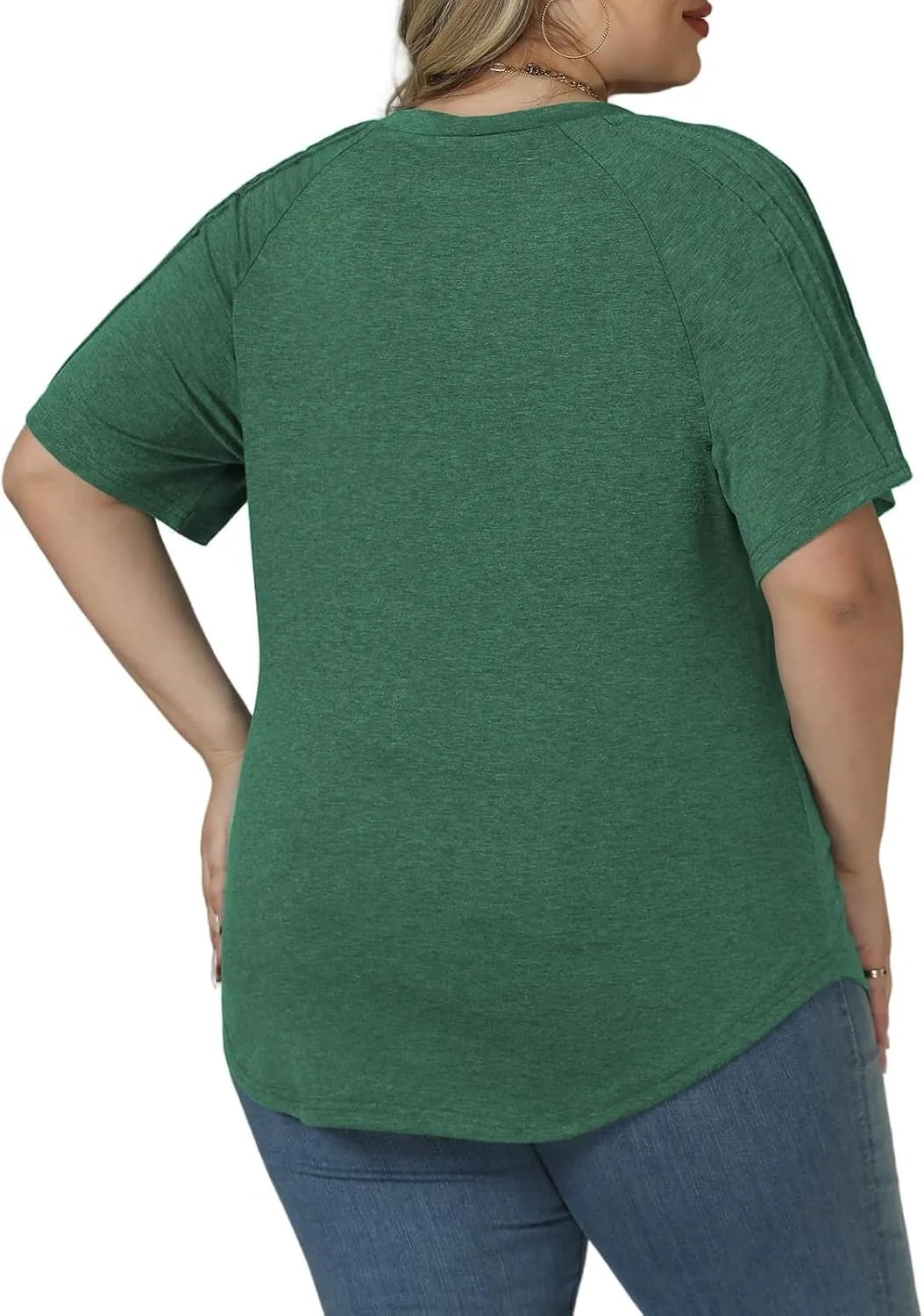 VISLILY Womens-Plus-Size-Summer-Tops Trendy V Neck T Shirts Casual Pleated Short Sleeve Dressy Blouses Tunics Cute Tee XL-5XL