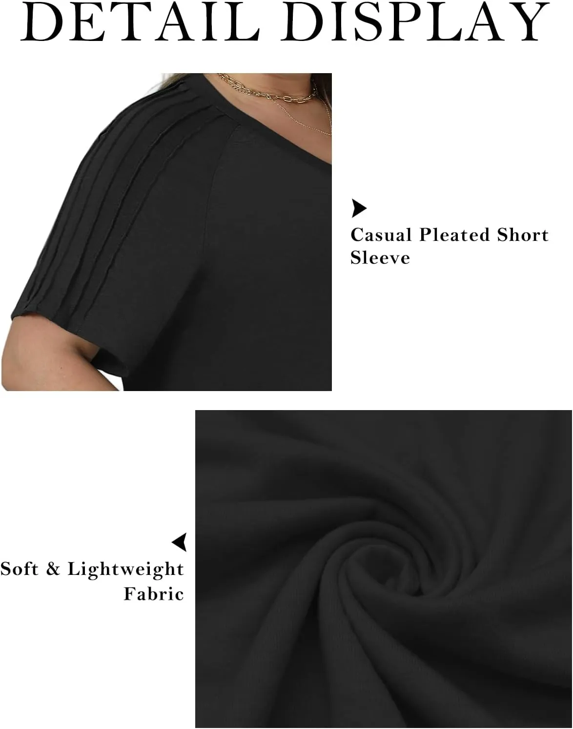 VISLILY Womens-Plus-Size-Summer-Tops Trendy V Neck T Shirts Casual Pleated Short Sleeve Dressy Blouses Tunics Cute Tee XL-5XL