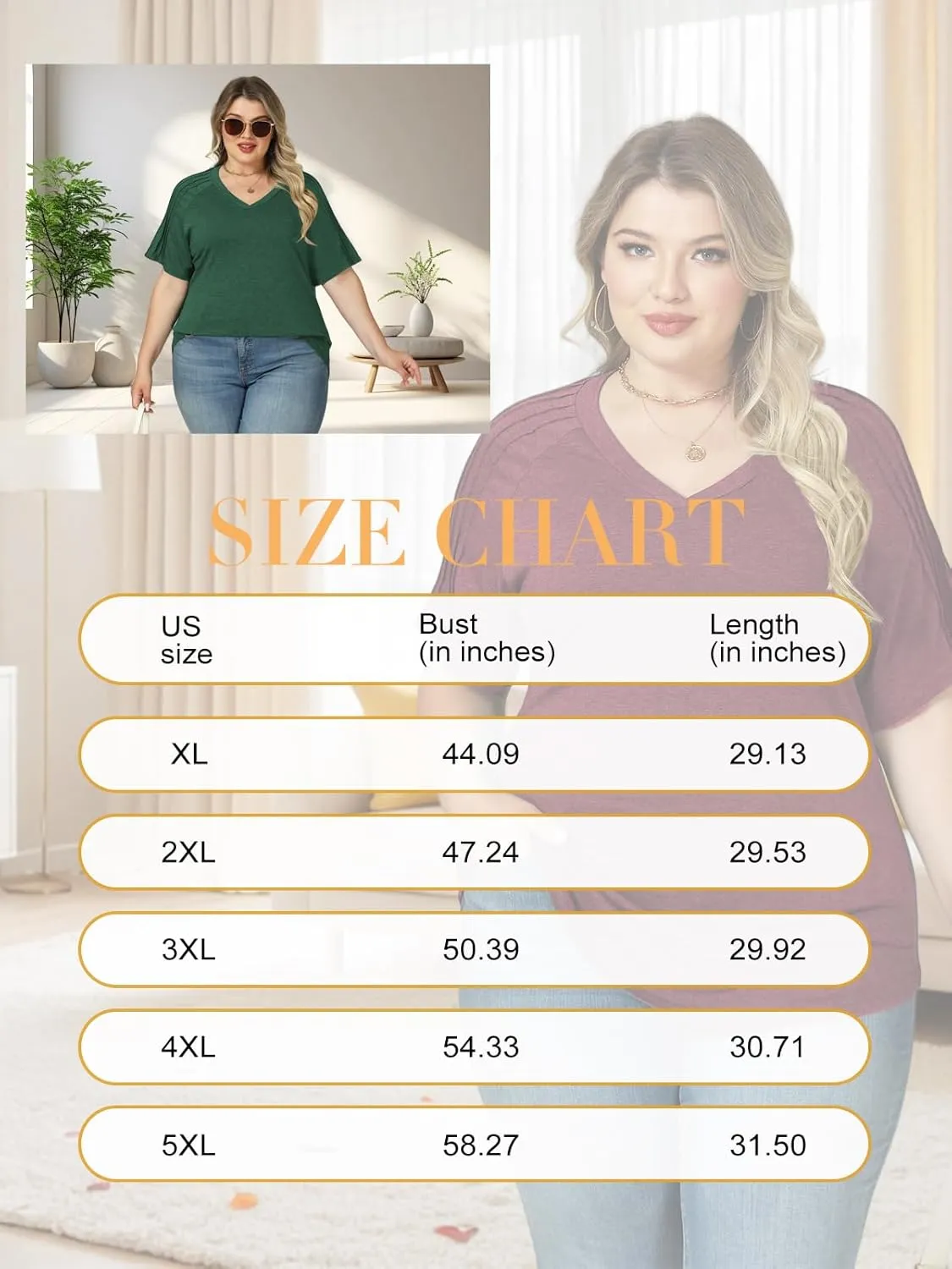 VISLILY Womens-Plus-Size-Summer-Tops Trendy V Neck T Shirts Casual Pleated Short Sleeve Dressy Blouses Tunics Cute Tee XL-5XL