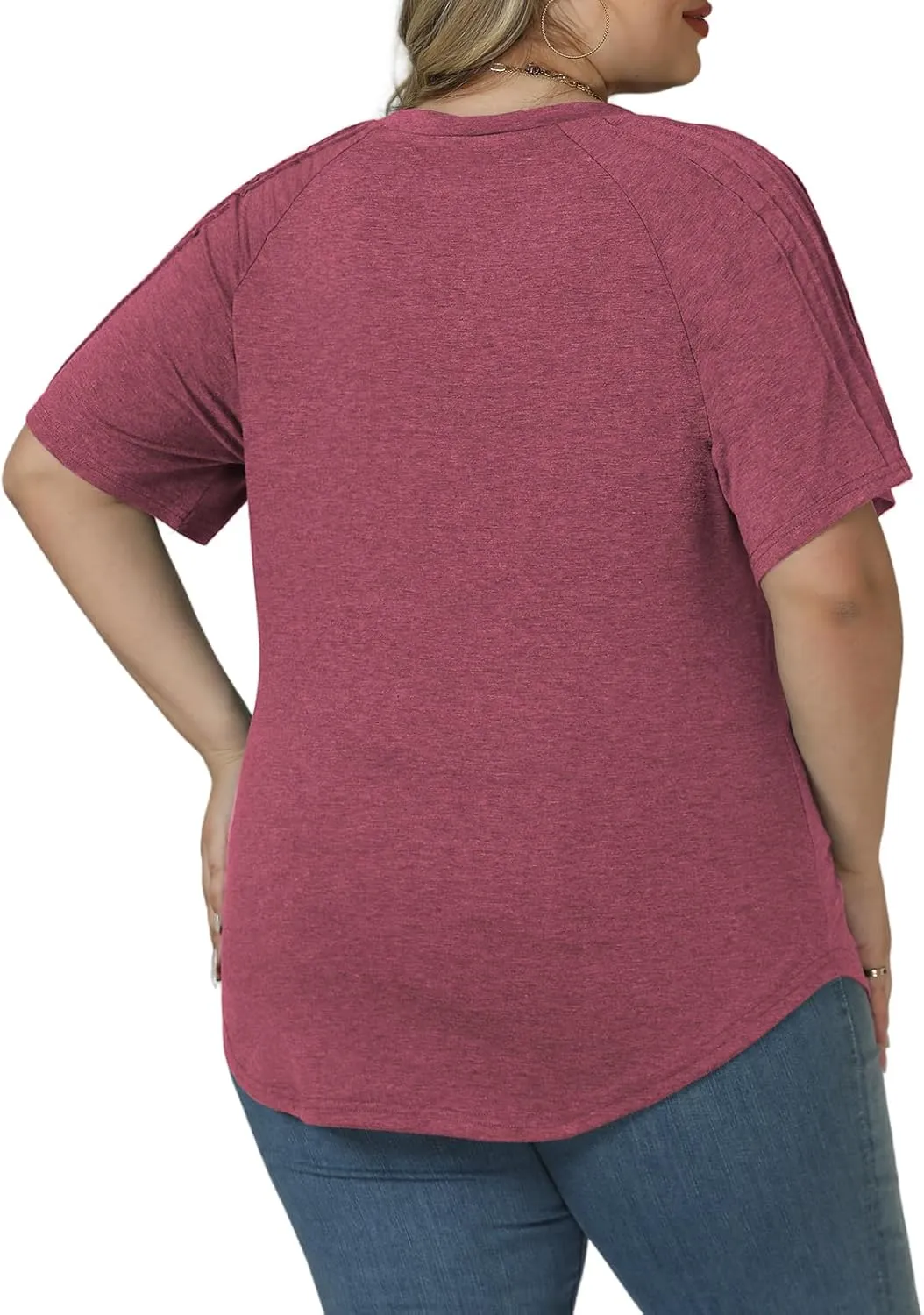VISLILY Womens-Plus-Size-Summer-Tops Trendy V Neck T Shirts Casual Pleated Short Sleeve Dressy Blouses Tunics Cute Tee XL-5XL