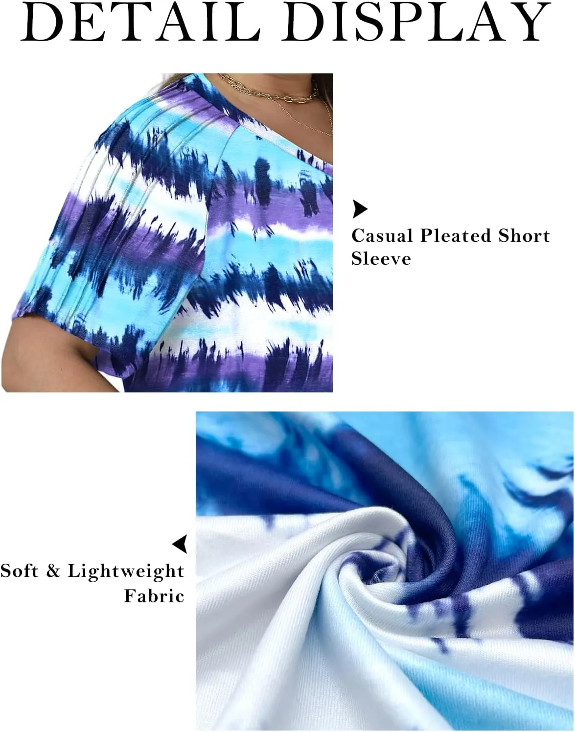 VISLILY Womens-Plus-Size-Summer-Tops Trendy V Neck T Shirts Casual Pleated Short Sleeve Dressy Blouses Tunics Cute Tee XL-5XL