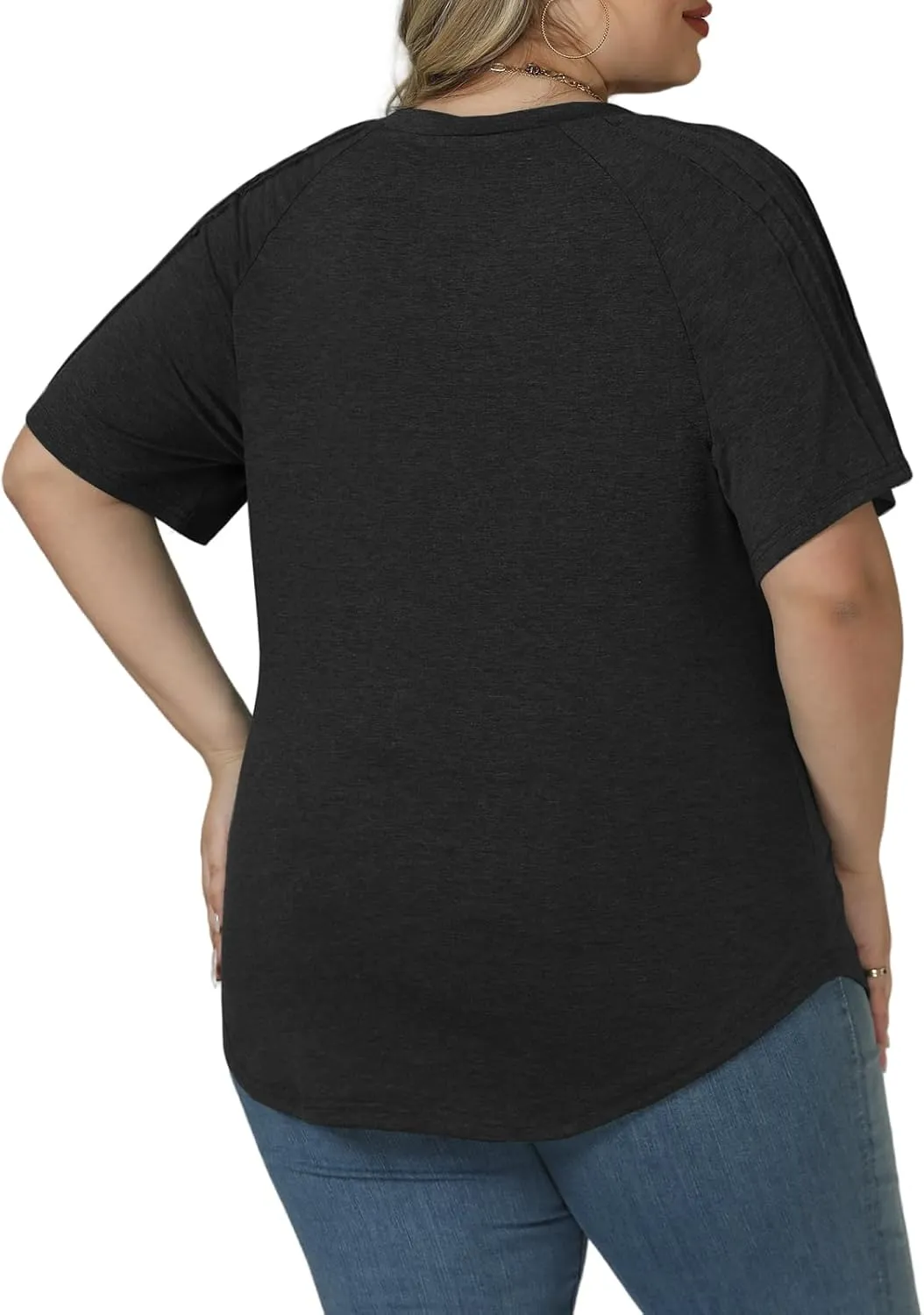 VISLILY Womens-Plus-Size-Summer-Tops Trendy V Neck T Shirts Casual Pleated Short Sleeve Dressy Blouses Tunics Cute Tee XL-5XL