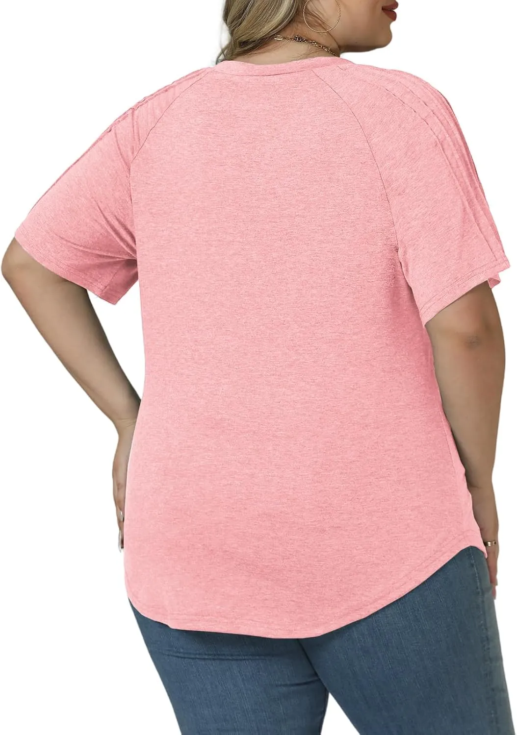 VISLILY Womens-Plus-Size-Summer-Tops Trendy V Neck T Shirts Casual Pleated Short Sleeve Dressy Blouses Tunics Cute Tee XL-5XL