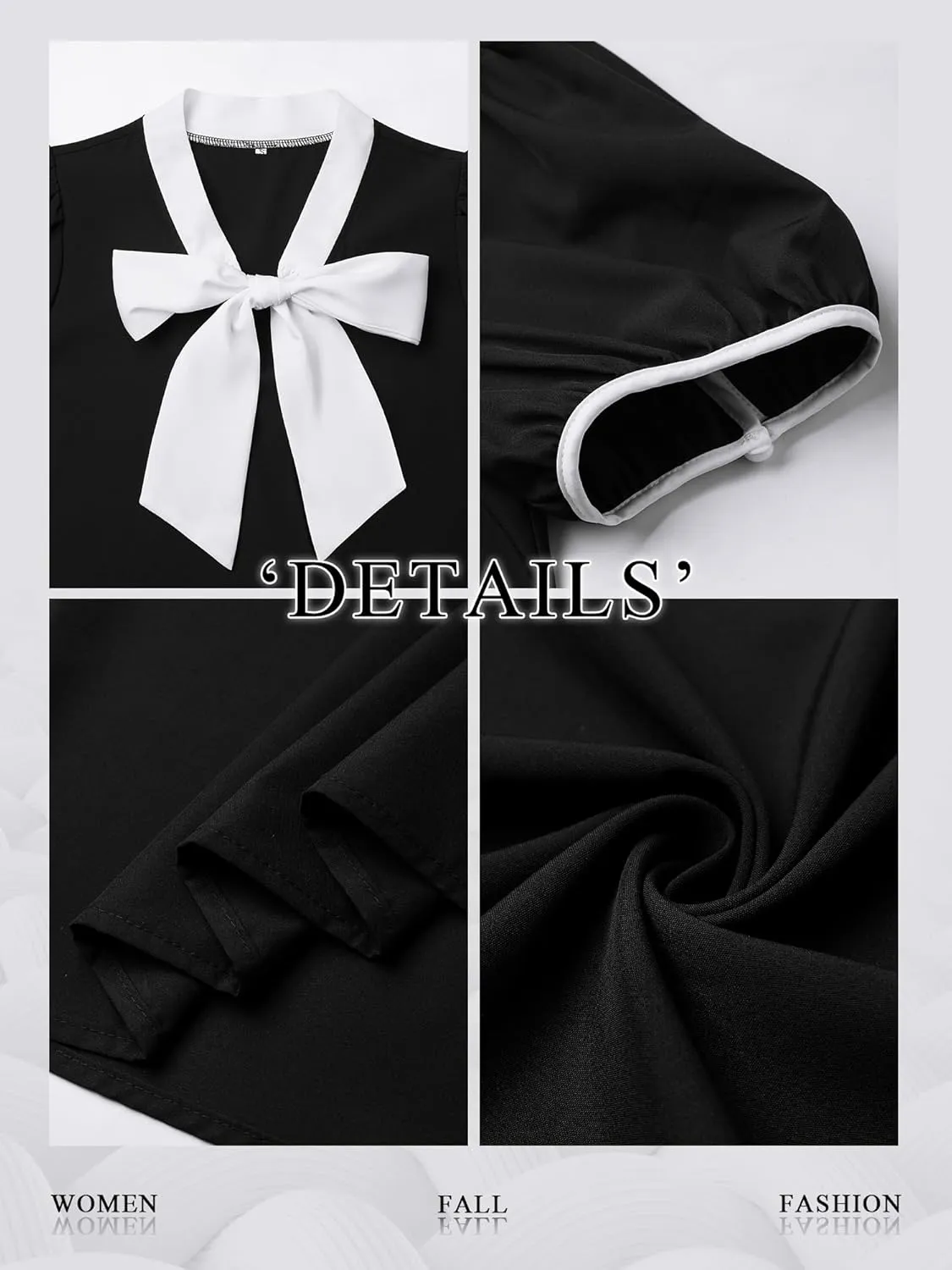 Womens   Front Tops Preppy Color Block Bowknot Puff Short Sleeves Shirts V Neck Colorblocked Blouse Shirt Top