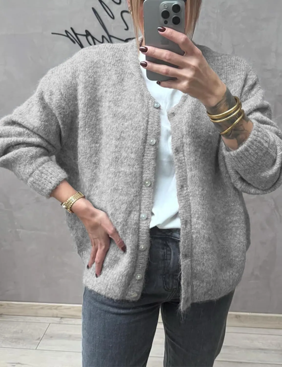 Women's Long Sleeve Front Button Y2k Cardigan Sweaters Crew Neck Loose 2025 Spring Tops