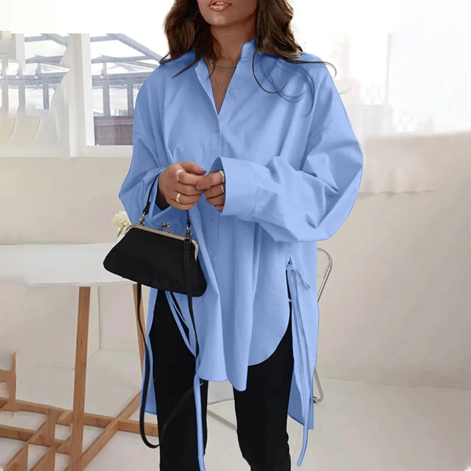 Women's Oversized Long Sleeve Button Down Shirt Trendy Casual Blouse for Women Perfect for Business or Country Outfits