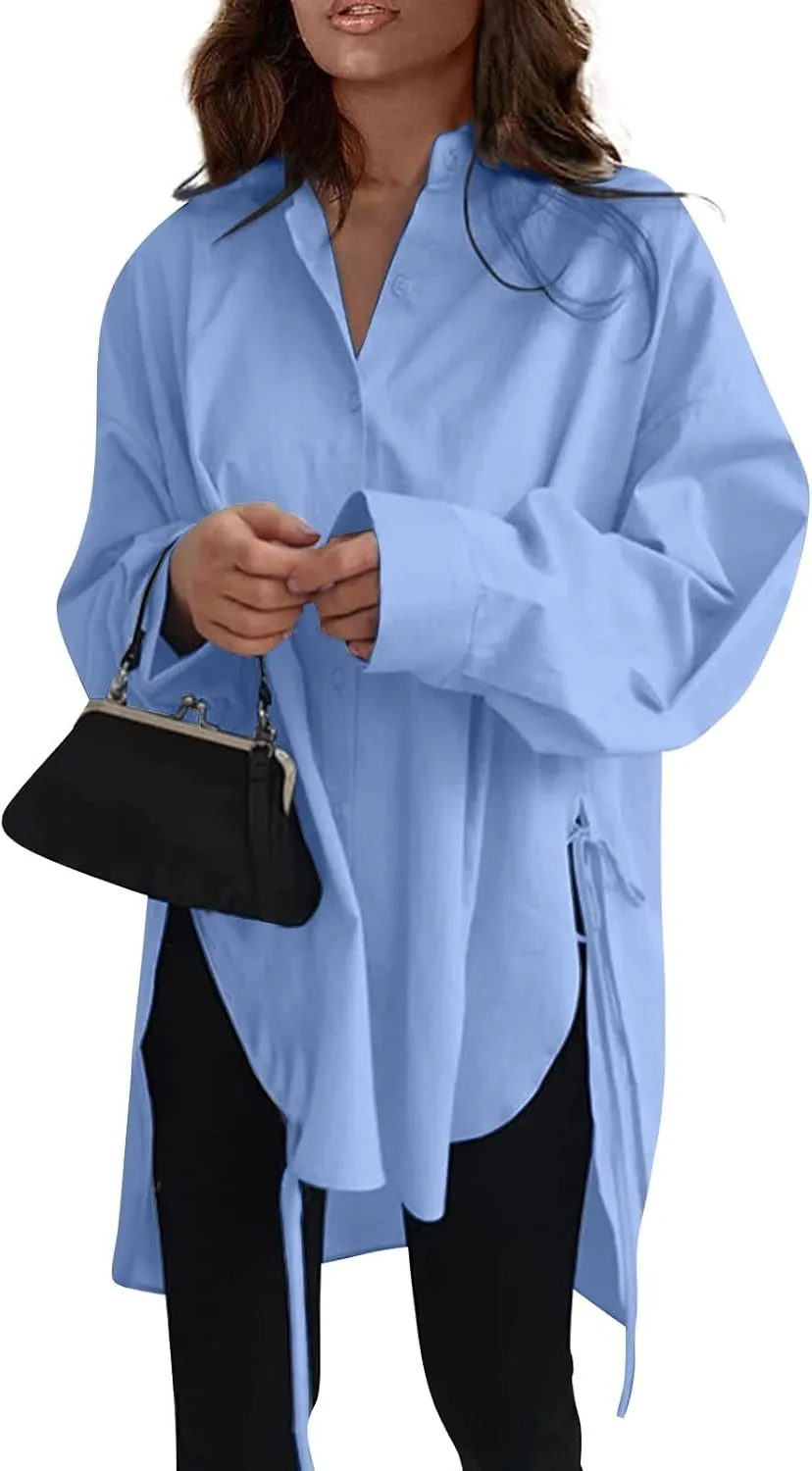 Women's Oversized Long Sleeve Button Down Shirt Trendy Casual Blouse for Women Perfect for Business or Country Outfits