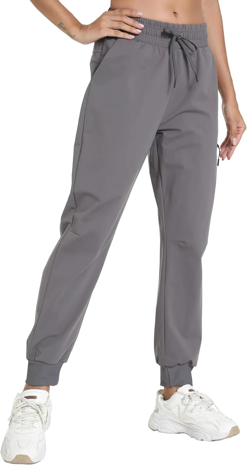 Women's Quick-Dry Lightweight Joggers - Elastic Waist Hiking Pants with Pockets for Outdoor, Athletic & Travel