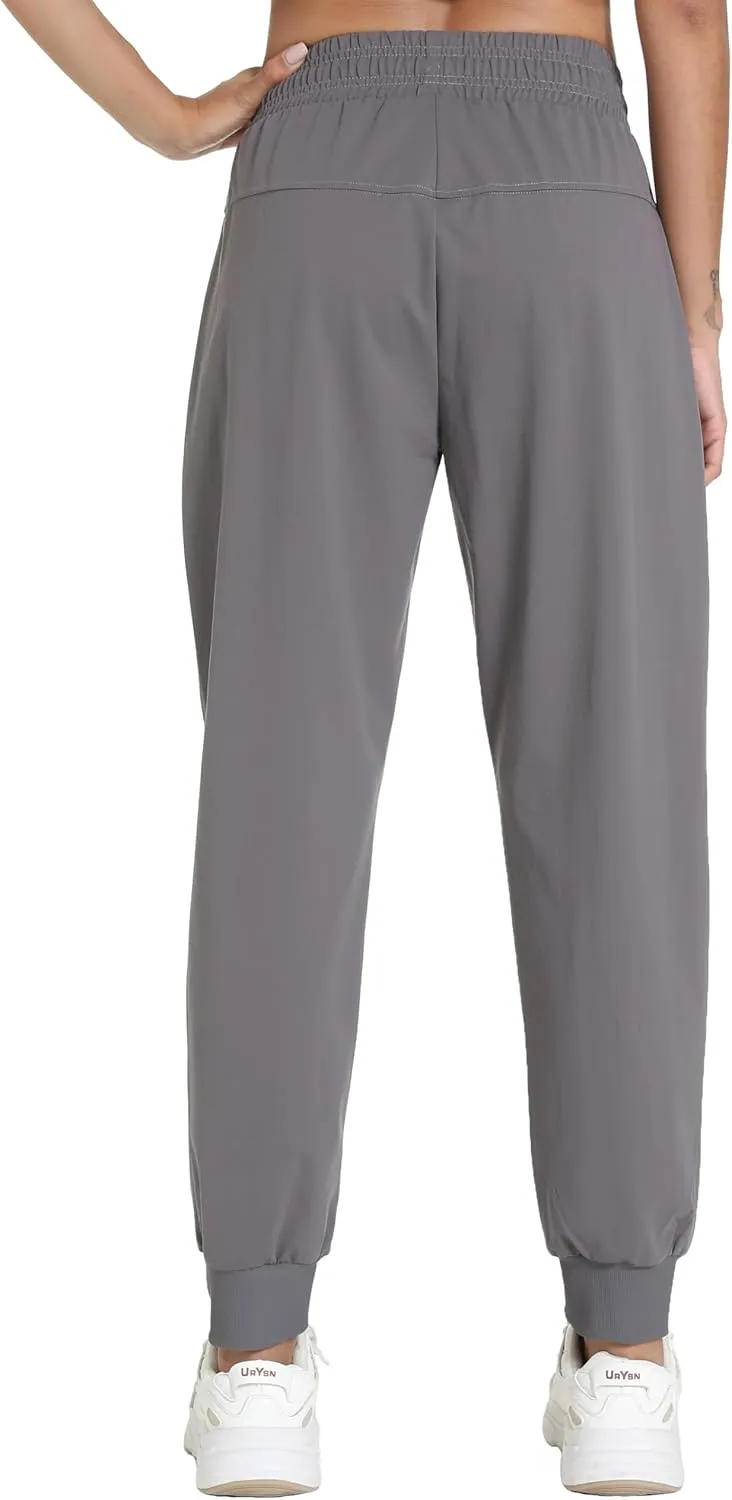 Women's Quick-Dry Lightweight Joggers - Elastic Waist Hiking Pants with Pockets for Outdoor, Athletic & Travel