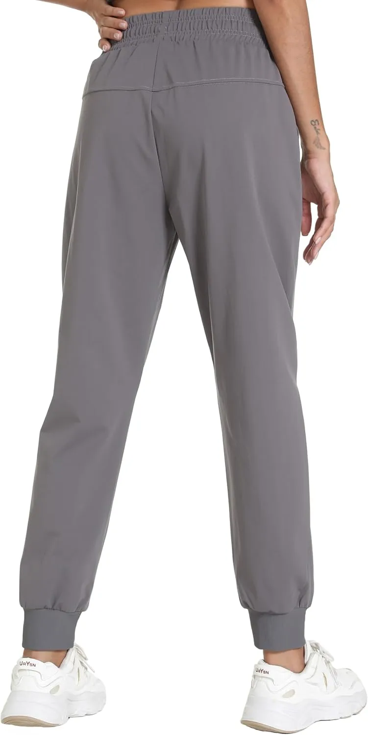 Women's Quick-Dry Lightweight Joggers - Elastic Waist Hiking Pants with Pockets for Outdoor, Athletic & Travel